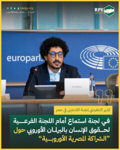 نور خليل، المدير التنفيذي لمنصة اللاجئين في مصر في لجنة استماع أمام اللجنة الفرعية لحقوق الإنسان بالبرلمان الأوروبي حول “الشراكة المصرية الأوروبية”