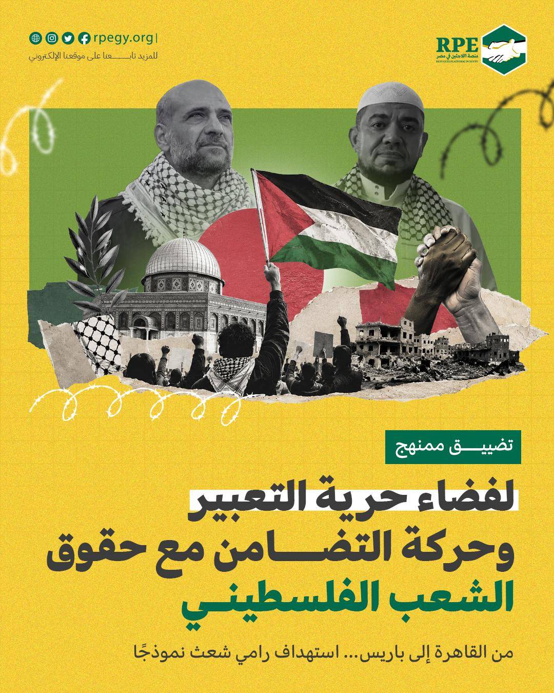 تضييق ممنهج لفضاء حرية التعبير وحركة التضامن مع حقوق الشعب الفلسطيني  من القاهرة إلى باريس… استهداف رامي شعث نموذجًا